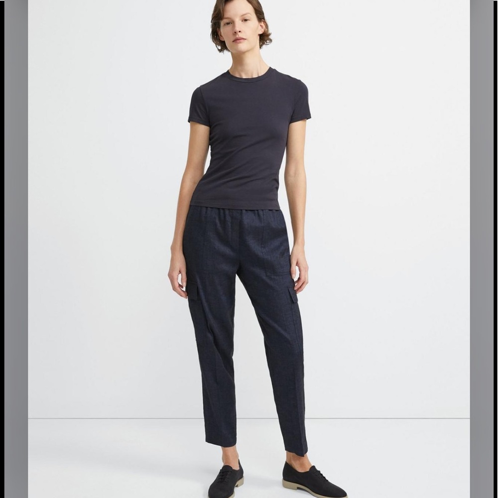Theory Navy Easy Cargo Linen Blend Pants